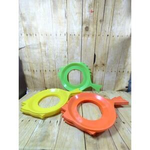 Vtg SERVA-PLATE Plastic Paper Plate Holders Orange Gold Grern Lot Of 8